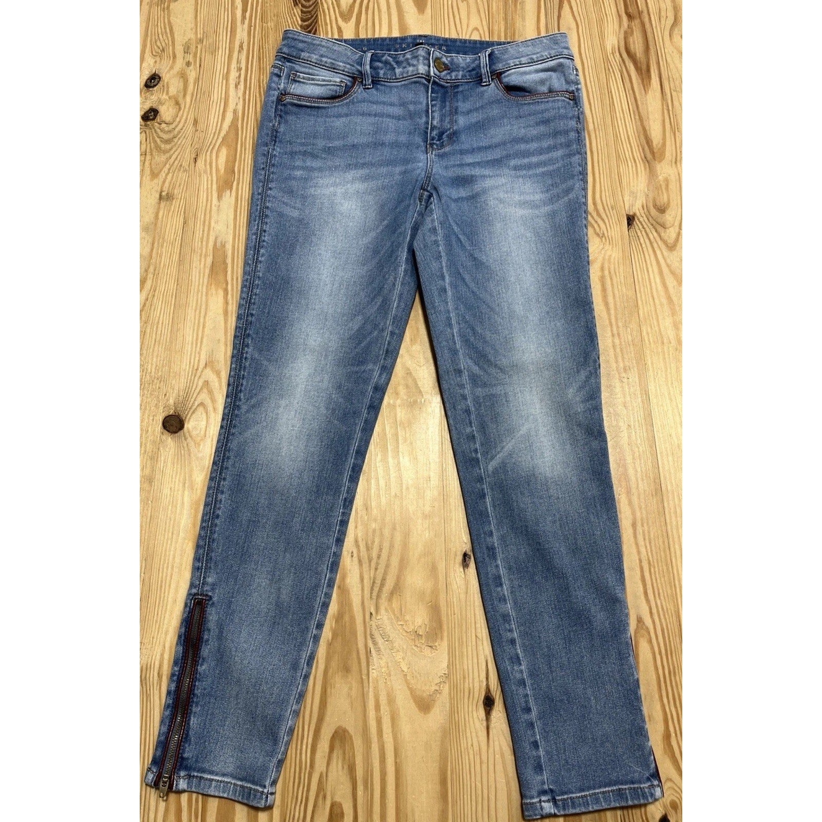 White House Black Market The Skimmer Jeans Faux Leather Trim Ankle Zip Size 6