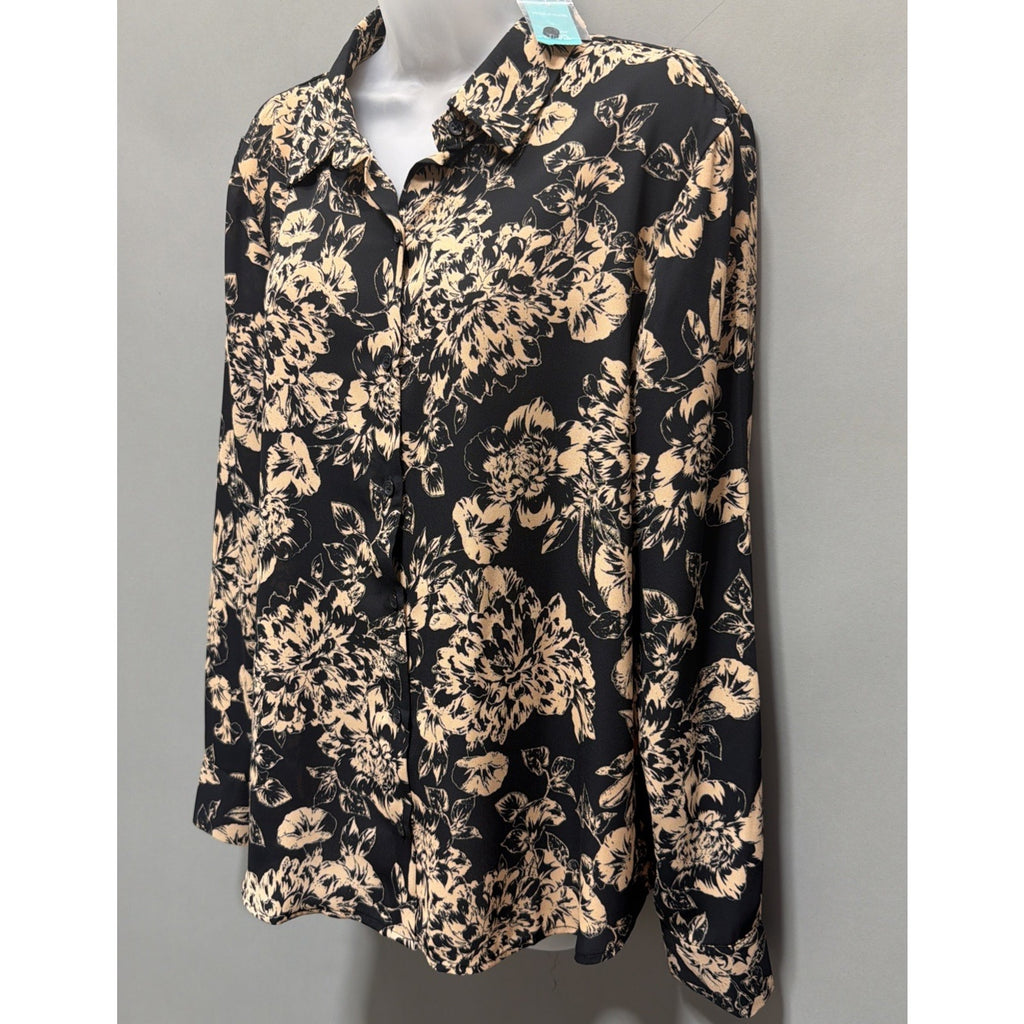 Maurices Black Sheer Floral Blouse Long Sleeve Button Down Womens Size L NWT