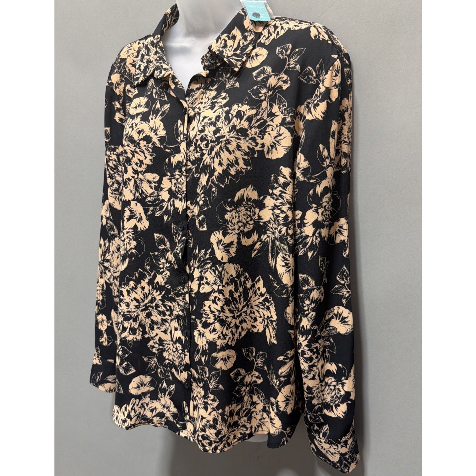 Maurices Black Sheer Floral Blouse Long Sleeve Button Down Womens Size L NWT