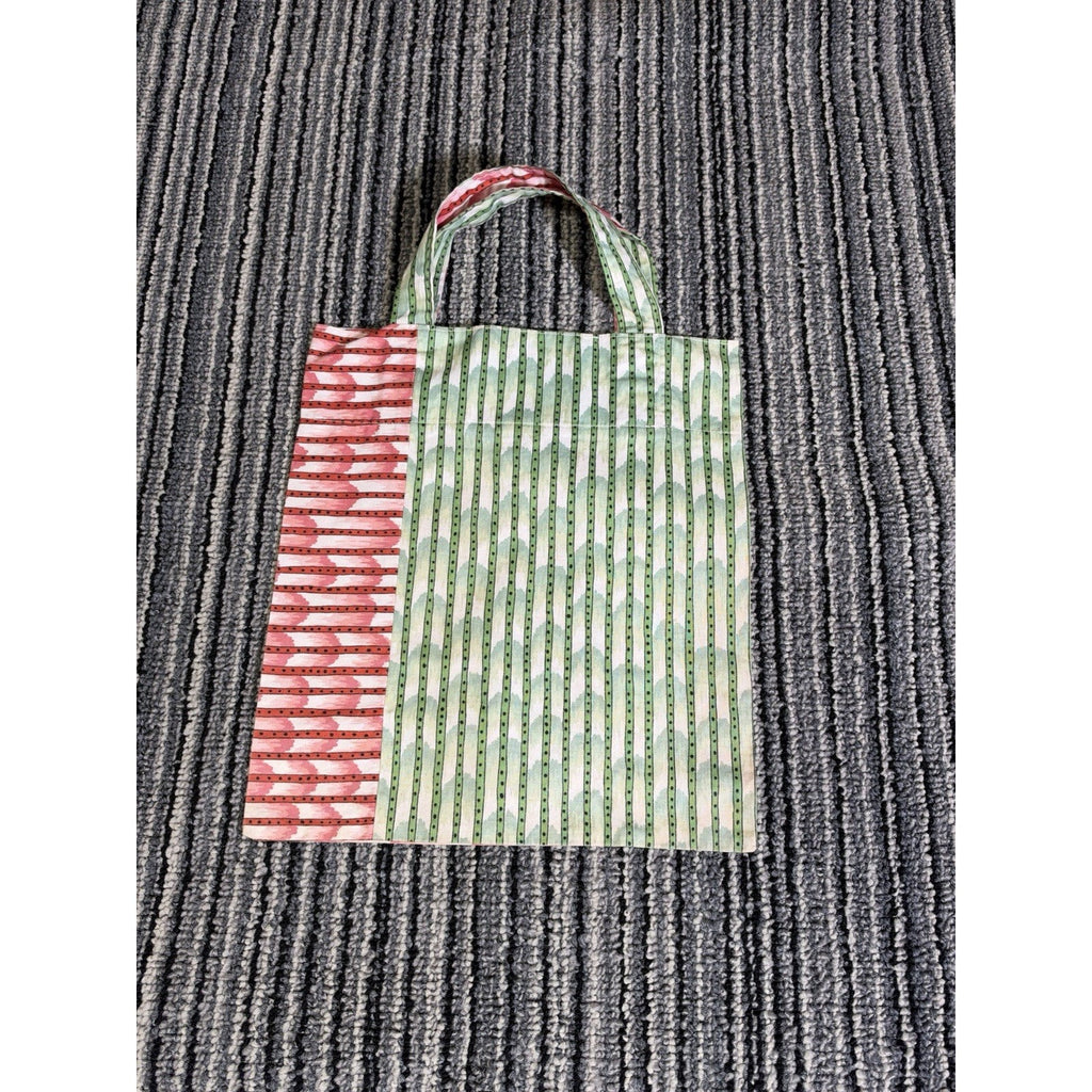 Vintage Red and Green Cotton Fabric Tote Bag Small Handbag