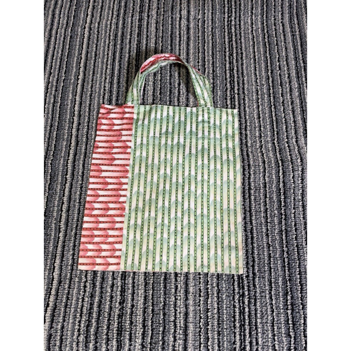 Vintage Red and Green Cotton Fabric Tote Bag Small Handbag