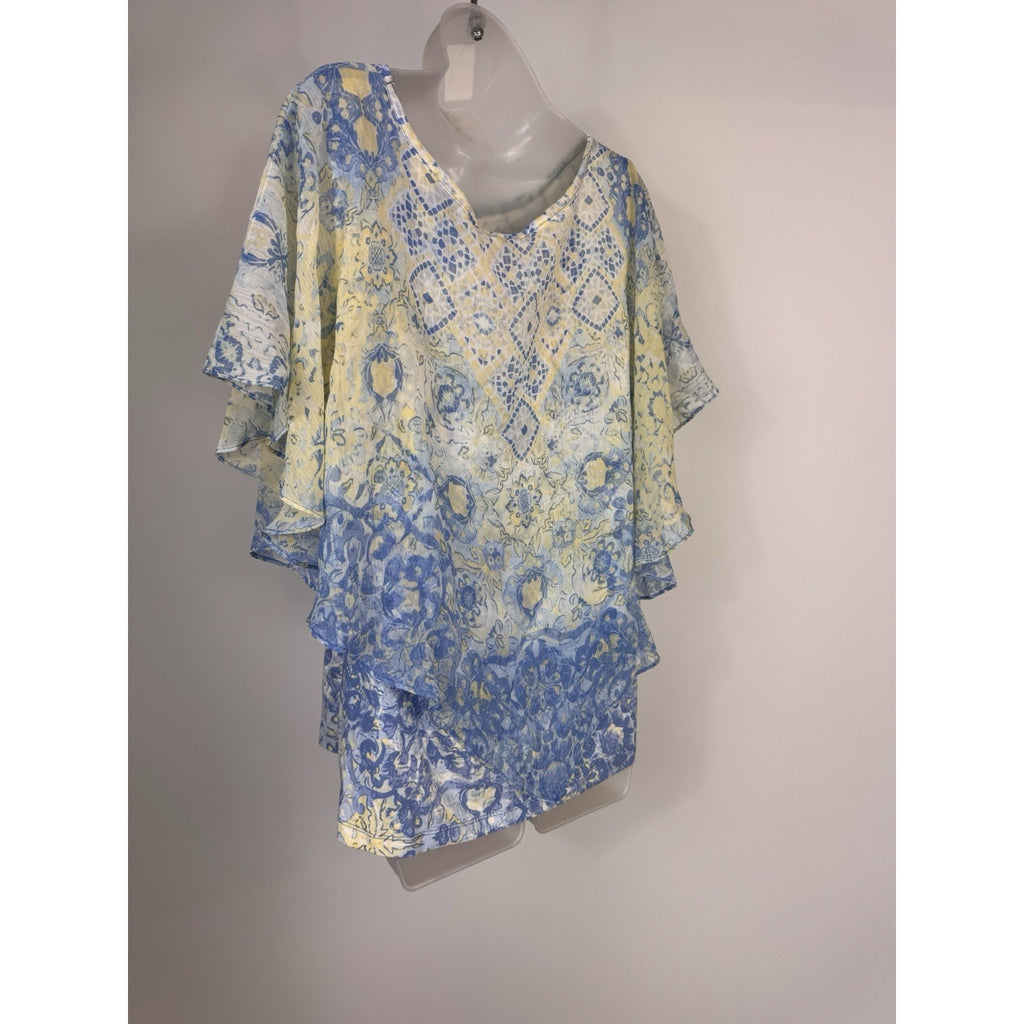 Hearts of Palm Women's Tropical Forest Print Knit Top Front Beads Size Large