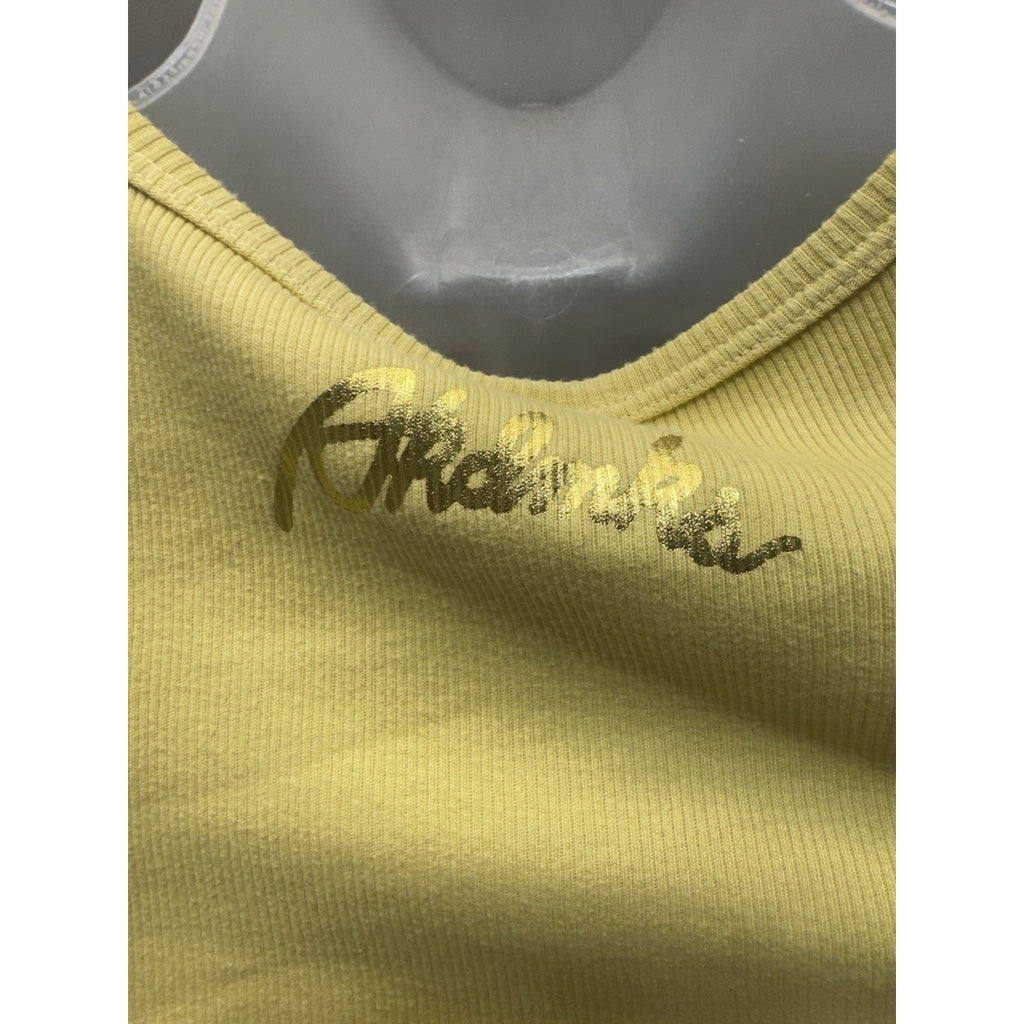 AKDMKS Natalia Ruched Asymmetric Tank Top Yellow Ribbed Sleeveless Side Tie