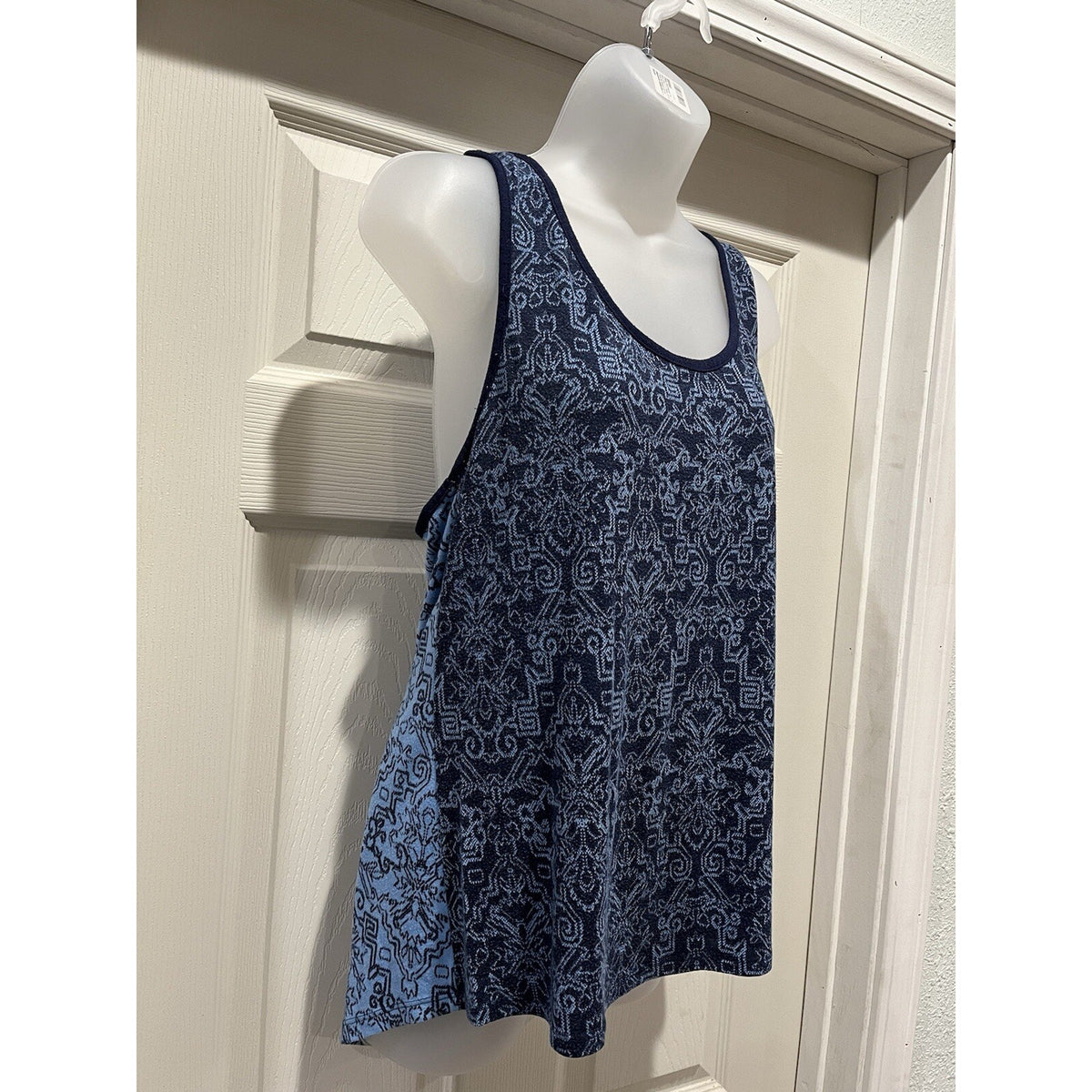 Gilligan & OMalley Blue Black Tunic Keyho Back Tank Top Women Size Large