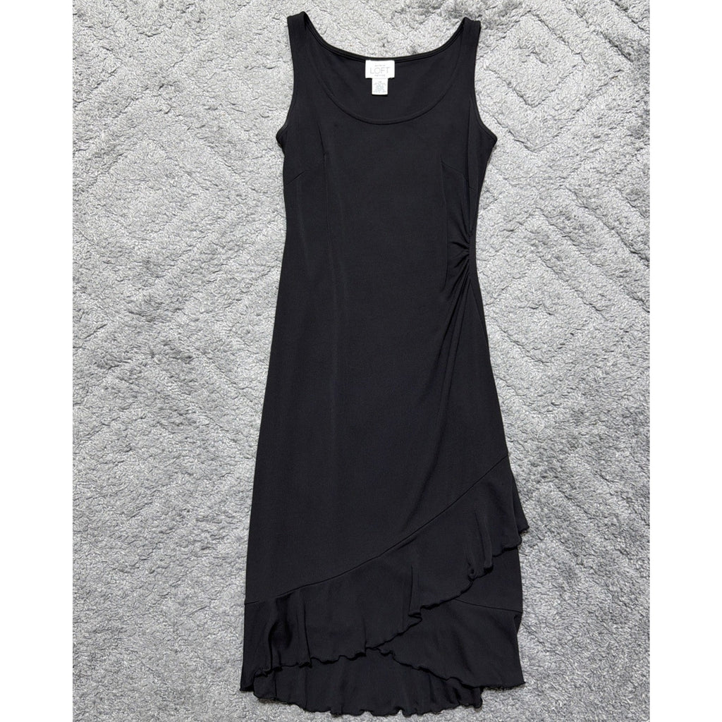 Vintage Ann Taylor Loft Womens 0P Slinky Dress Sleeveless Tier Hem Solid Black