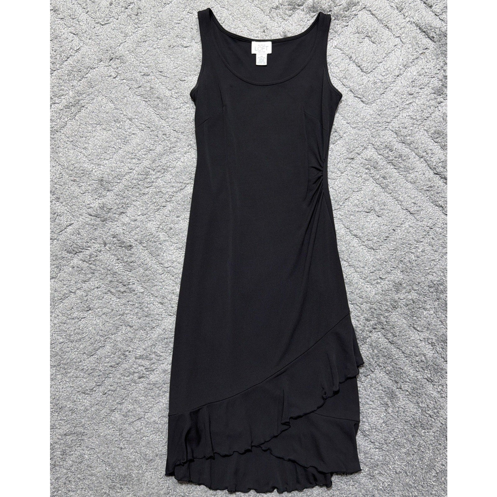 Vintage Ann Taylor Loft Womens 0P Slinky Dress Sleeveless Tier Hem Solid Black