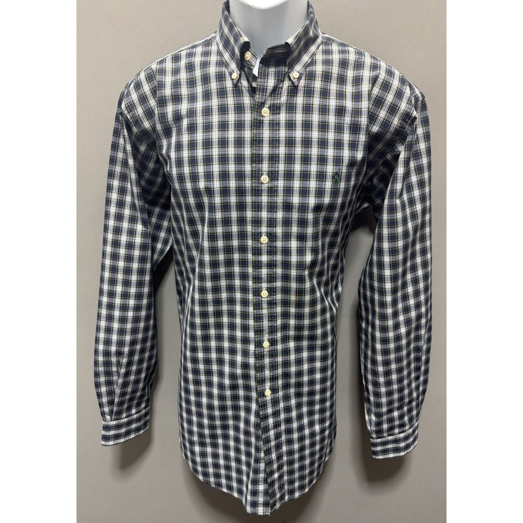Polo Ralph Lauren Mens Plaid Classic Fit Poplin Shirt Made In Hong Kong M