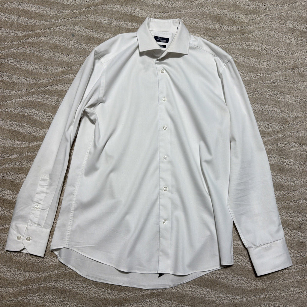 LUGANO Switzerland White Slim Fit Button Down Dress Shirt Stretch Size M