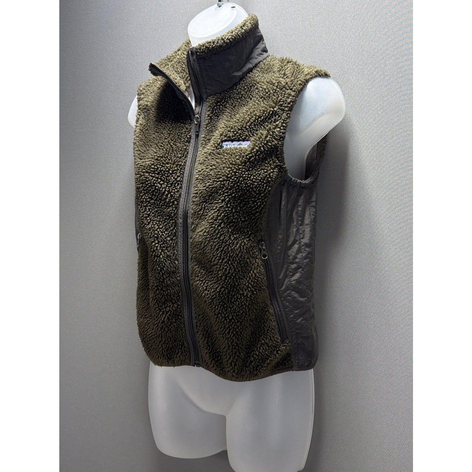 Patagonia Womens Deep Pile Retro Vest BROWN Sherpa Fleece Full Zip Jacket Size S