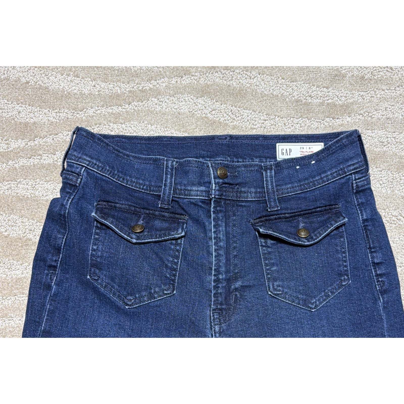 Gap '70s Flare High Rise Jeans Womens 29/8 T Blue Stretch Pockets Boho NWOT