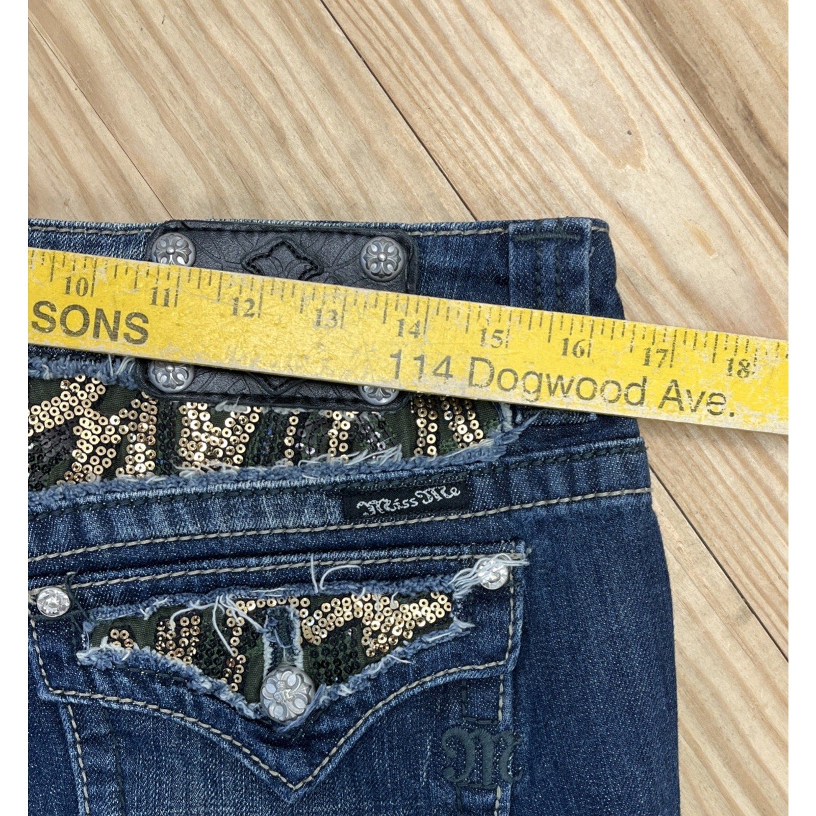 Miss Me Jeans Women Size 30 Mid Rise Boot Cut Thick Stitch Jeweled Distressed