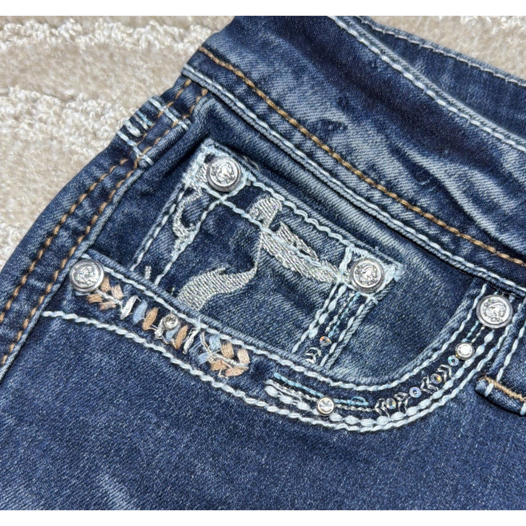 NWT Grace In LA Easy Fit Bootcut Jeans Women’s 27 Steer Skull Bling Western