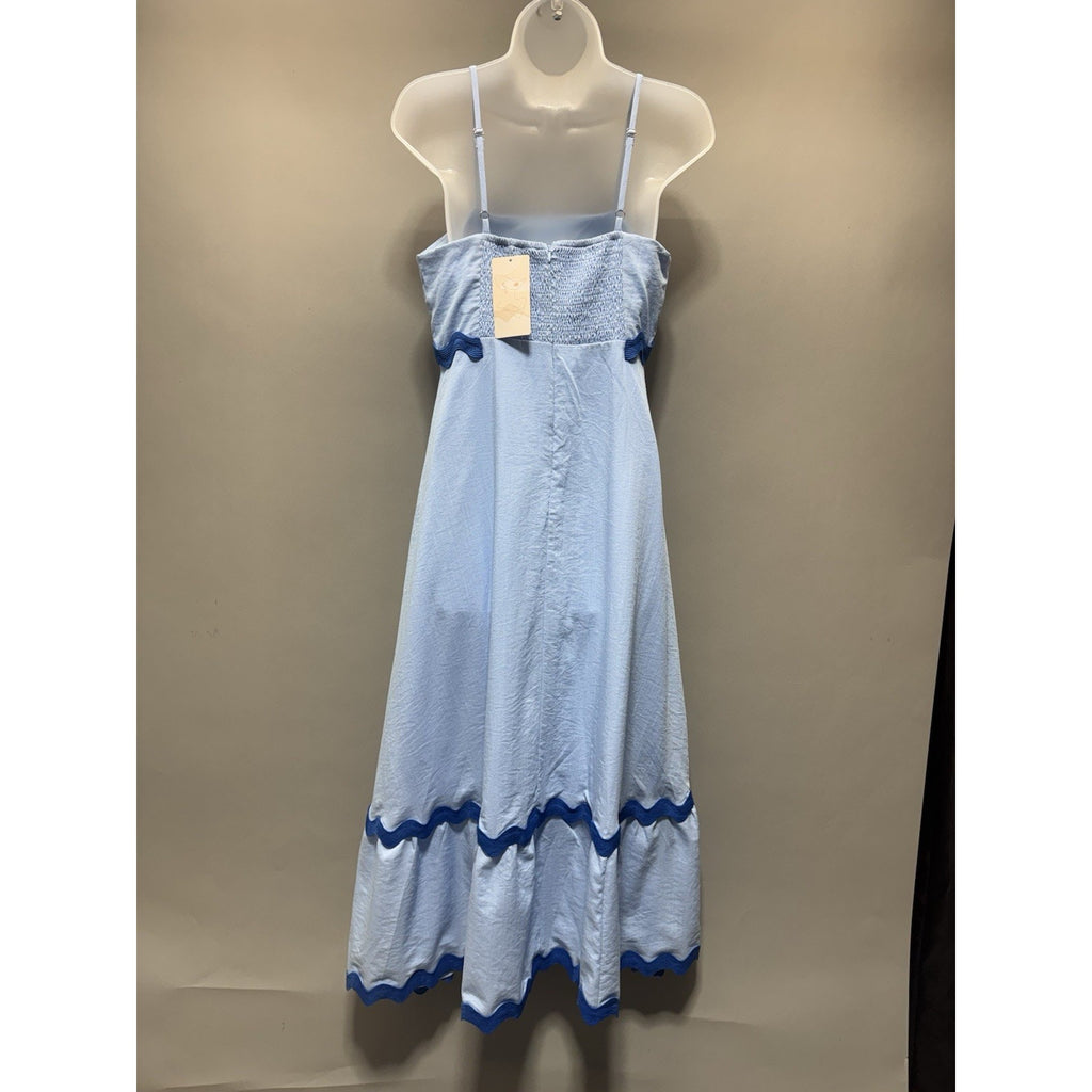 Womens Light Blue Boho Midi Dress S Spaghetti Strap Ruffle Hem Summer Beach New