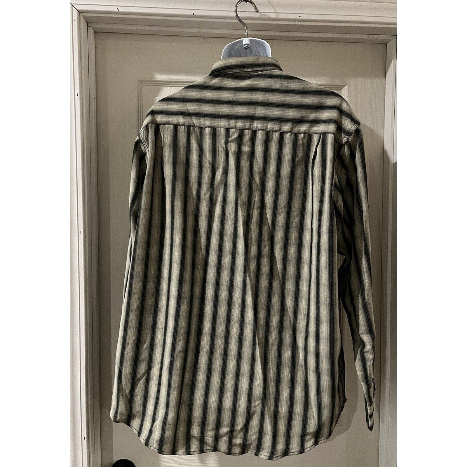 Mens Haggar Dark Green Striped Dress Shirt Men’s X-Large