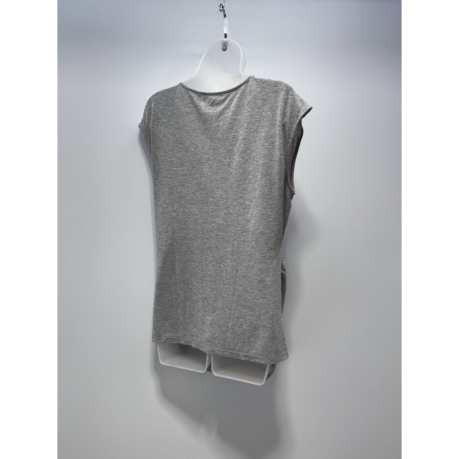 Calvin Klein Grey Metalic Sleeveless Top Shoulder Buttons Women’s Size Large