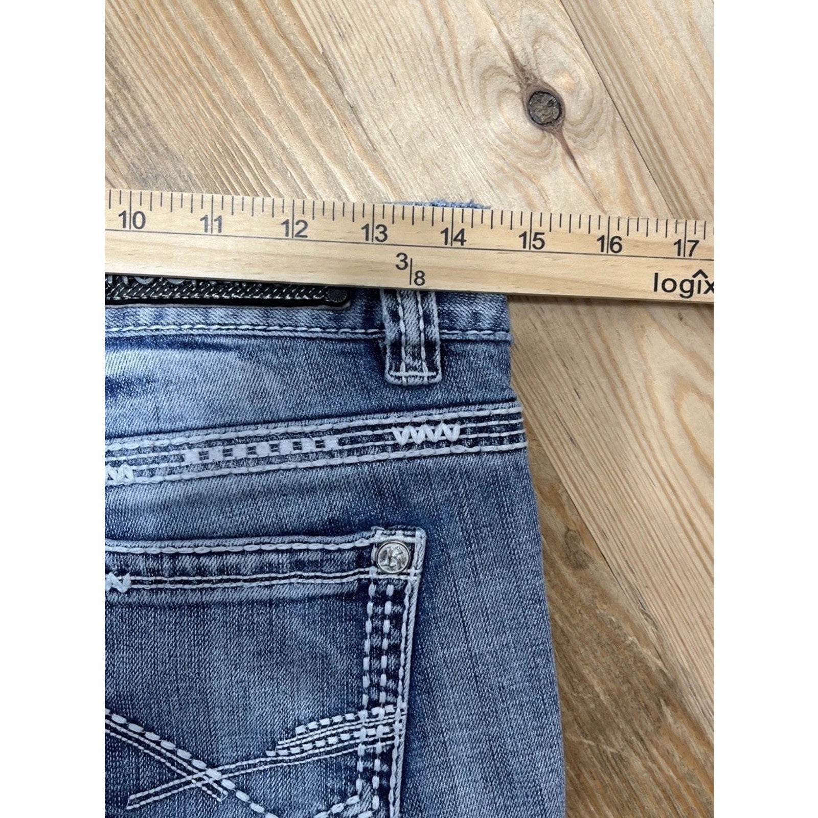 Rock and Roll Cowgirl Jeans 27x34 Blue Denim Thick Stitch Western Boot Low Rise