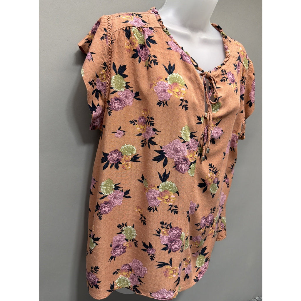 Buffalo David Bitton Women's Top Floral Size L Short Sleeve Blouse Rayon