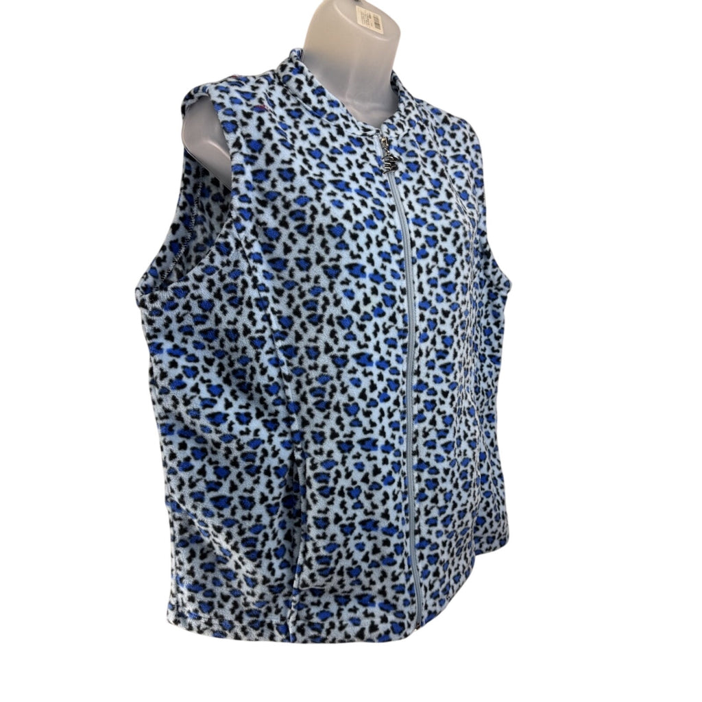 Tudor Court Fleece Vest Jacket Women's XL Full Zip Pockets Animal Print Blue