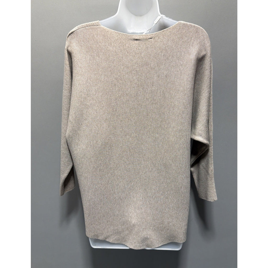 Vila Milano Womens Medium Nomad Tan Ribbed Knit Dolman Sleeve Sweater Top New