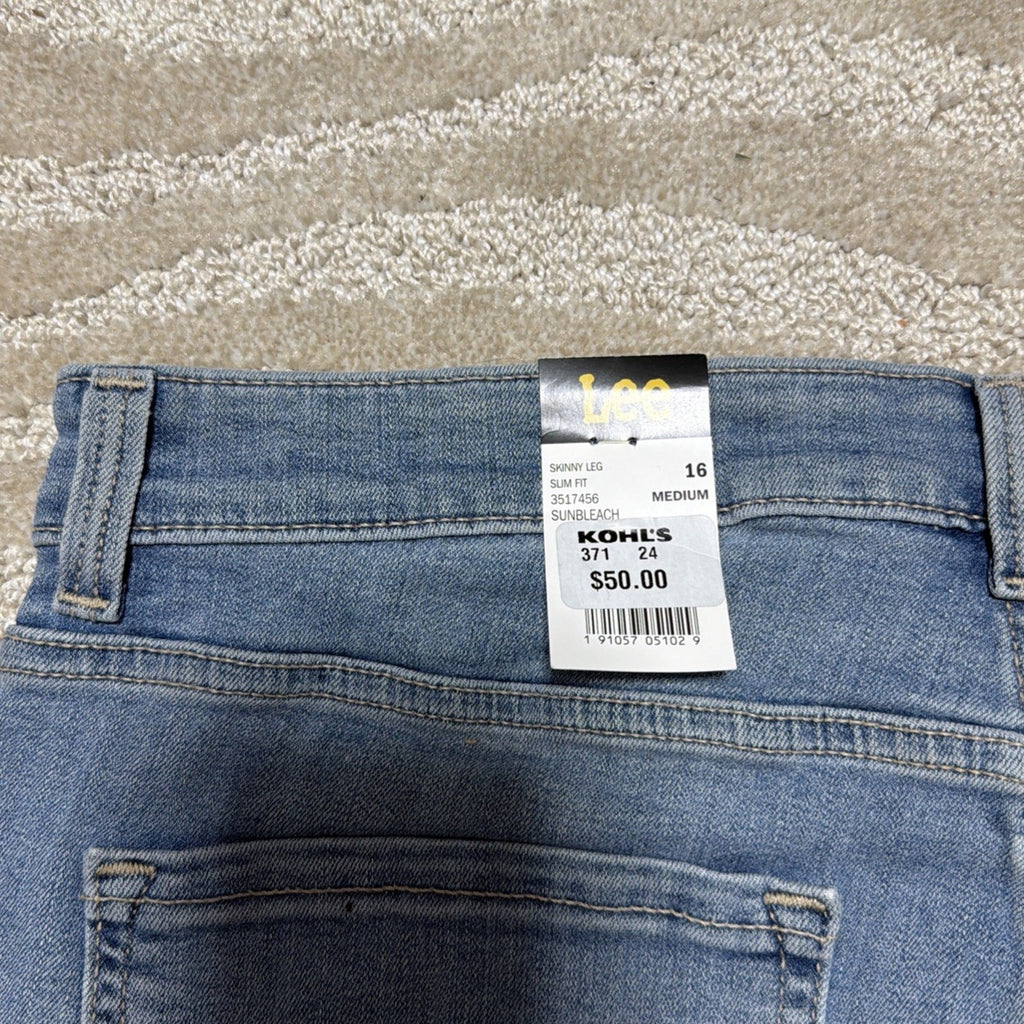 Lee Slim Fit Skinny Leg Mid Rise Sculpting Med Wash Womens Blue Jeans Sz 16 NWT