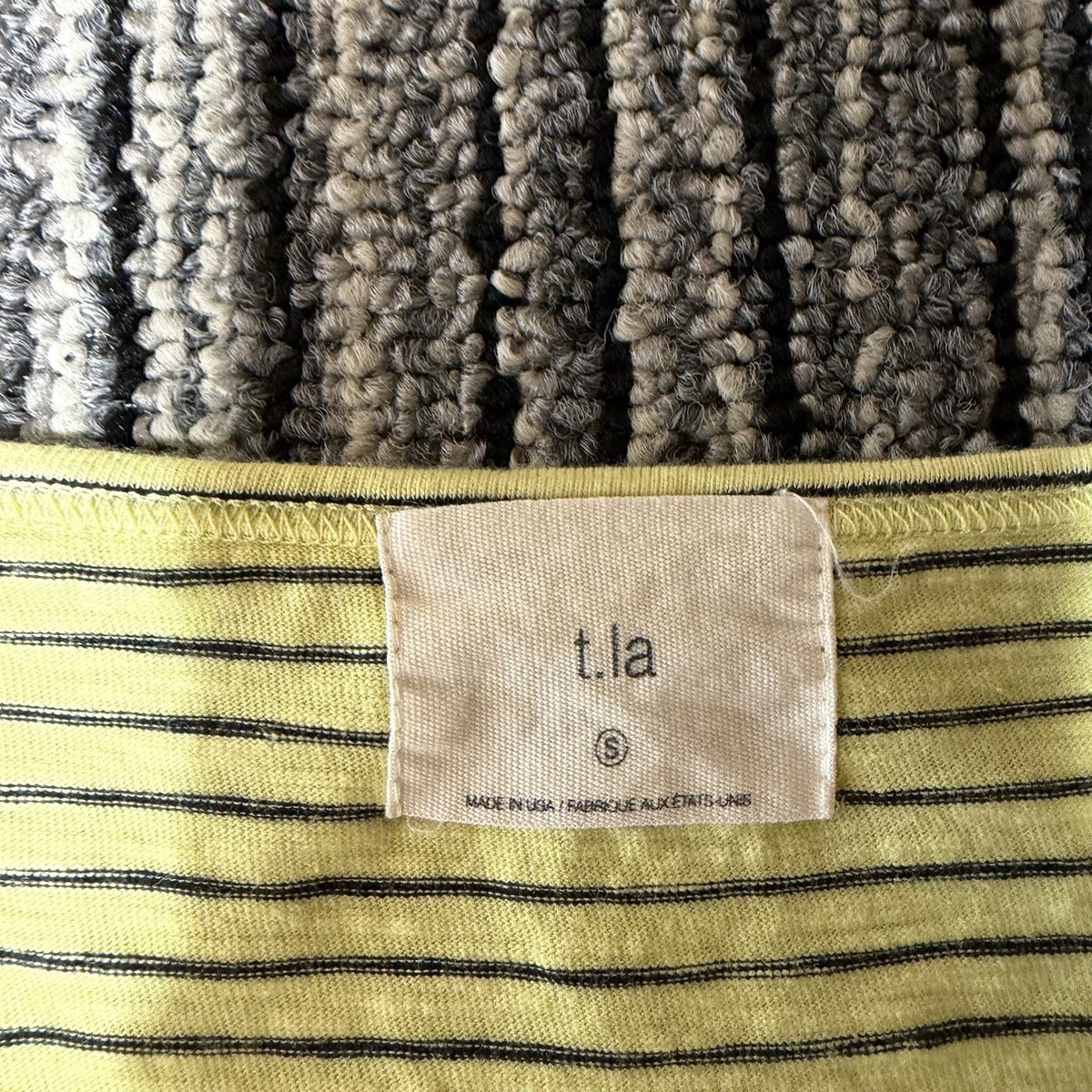 Anthropologie t.la Women S Yellow Black Stripe 3/4 Sleeve Scoop Neck Top