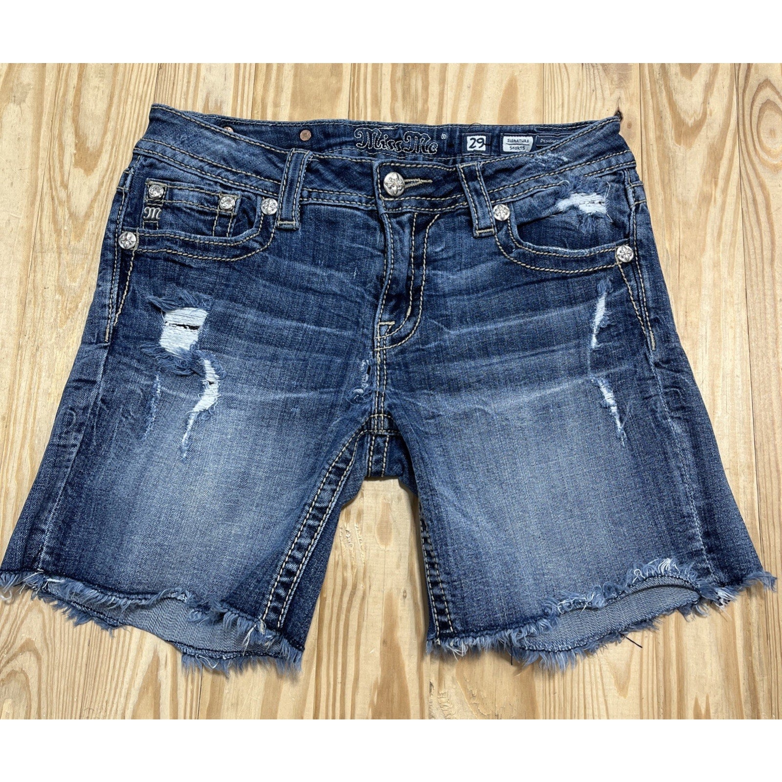 MISS ME Signature Shorts Womens Size 29 Blue Jean Denim Mid Rise Distressed