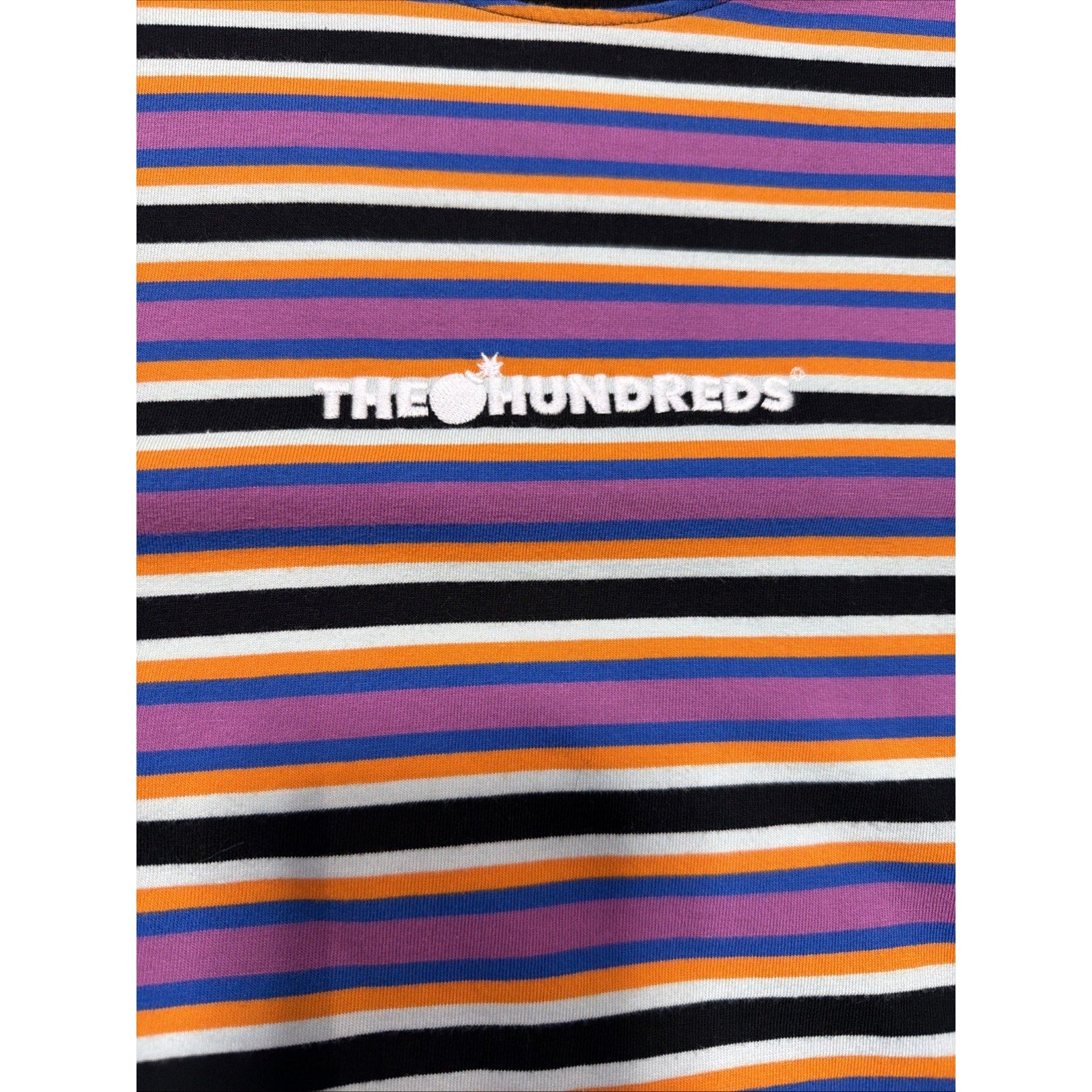 The Hundreds Men Shirt Medium Pink Striped Logo Embroidered Short Sleeve