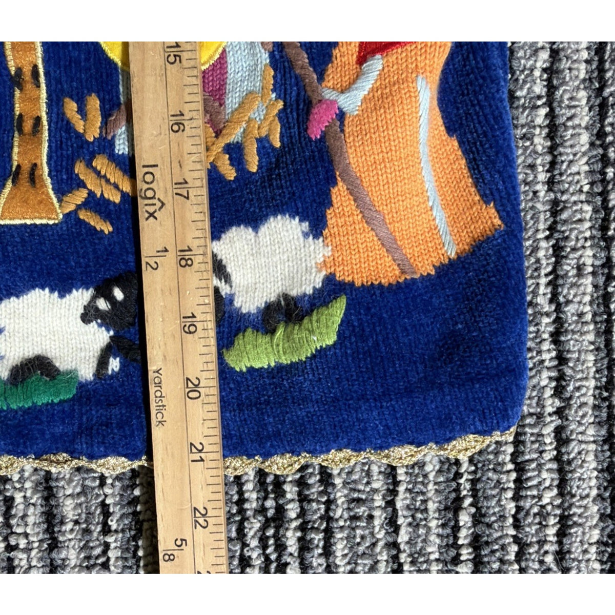 Vtg BELLEPOINTE Nativity Christmas Wisemen Cardigan S Royal Blue Sweater Angel