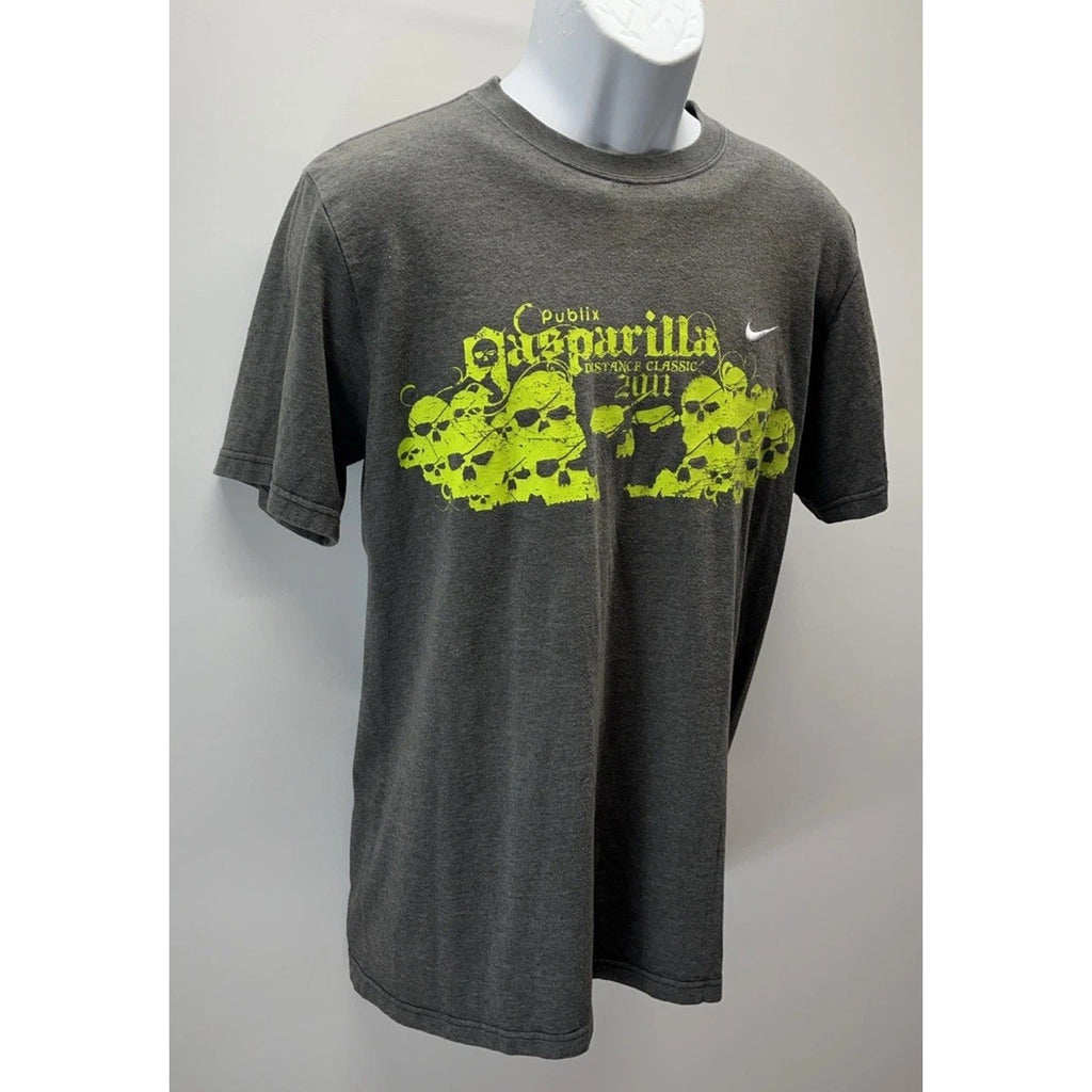 NIKE RUN THROUGH IT Graphic Skull Print Nike Sign SHIRT M Grey 2011