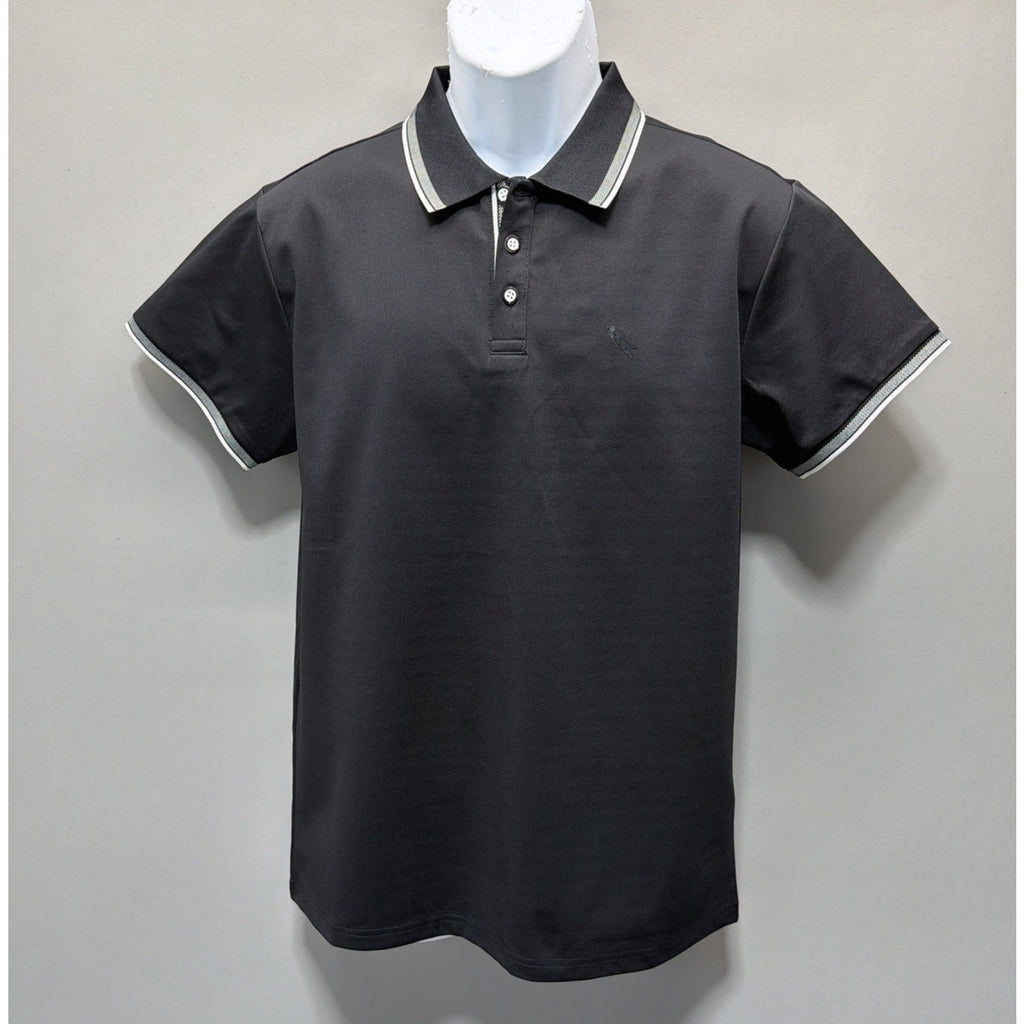 Stone Falcon Polo Shirt Mens M Black Pullover Stretch Casual 3 Button
