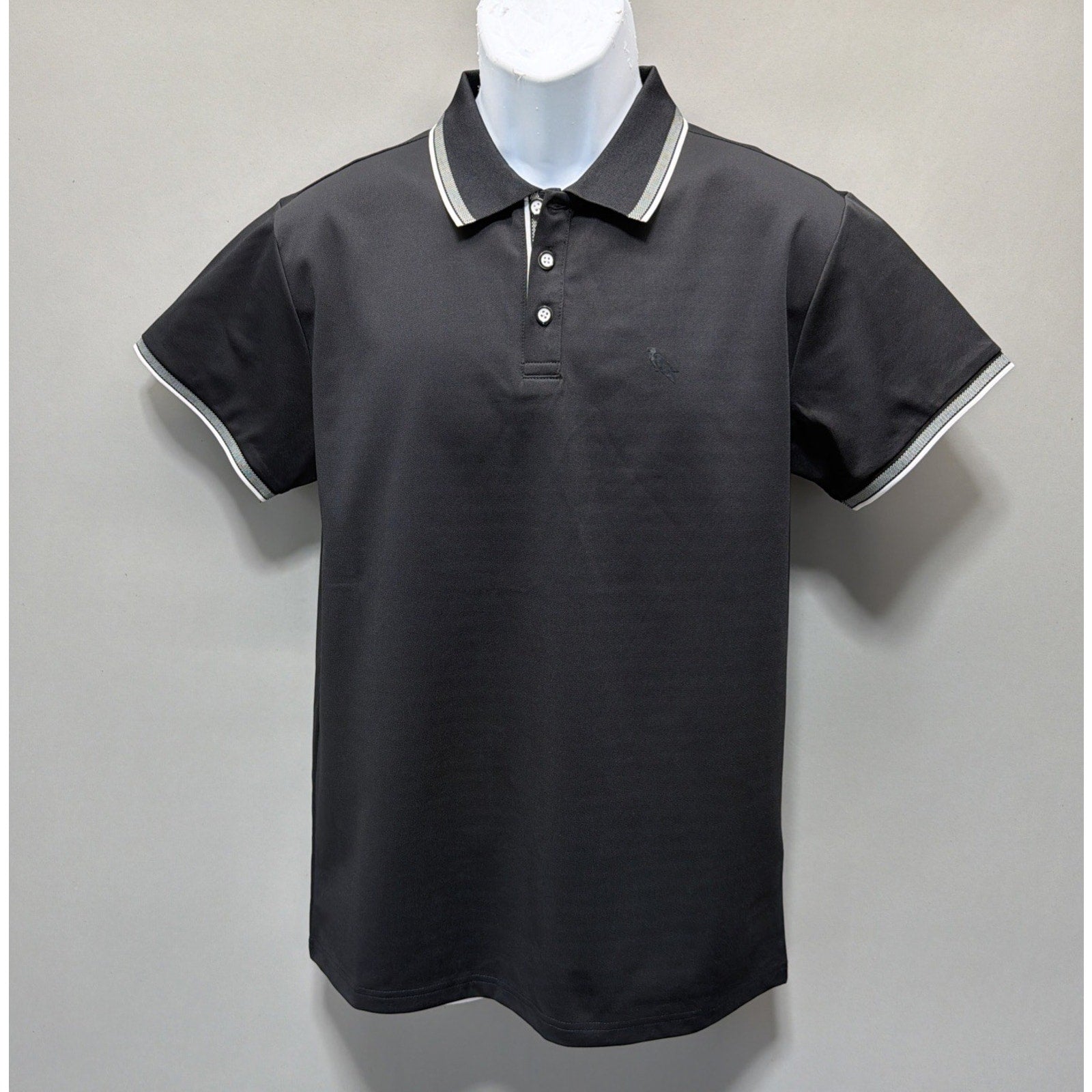Stone Falcon Polo Shirt Mens M Black Pullover Stretch Casual 3 Button