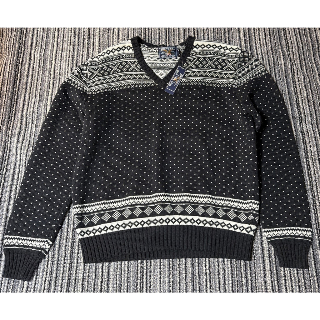 Vtg 90s Ralph Lauren American Living Ski Fair Isle Sweater Mens XL Black NWT