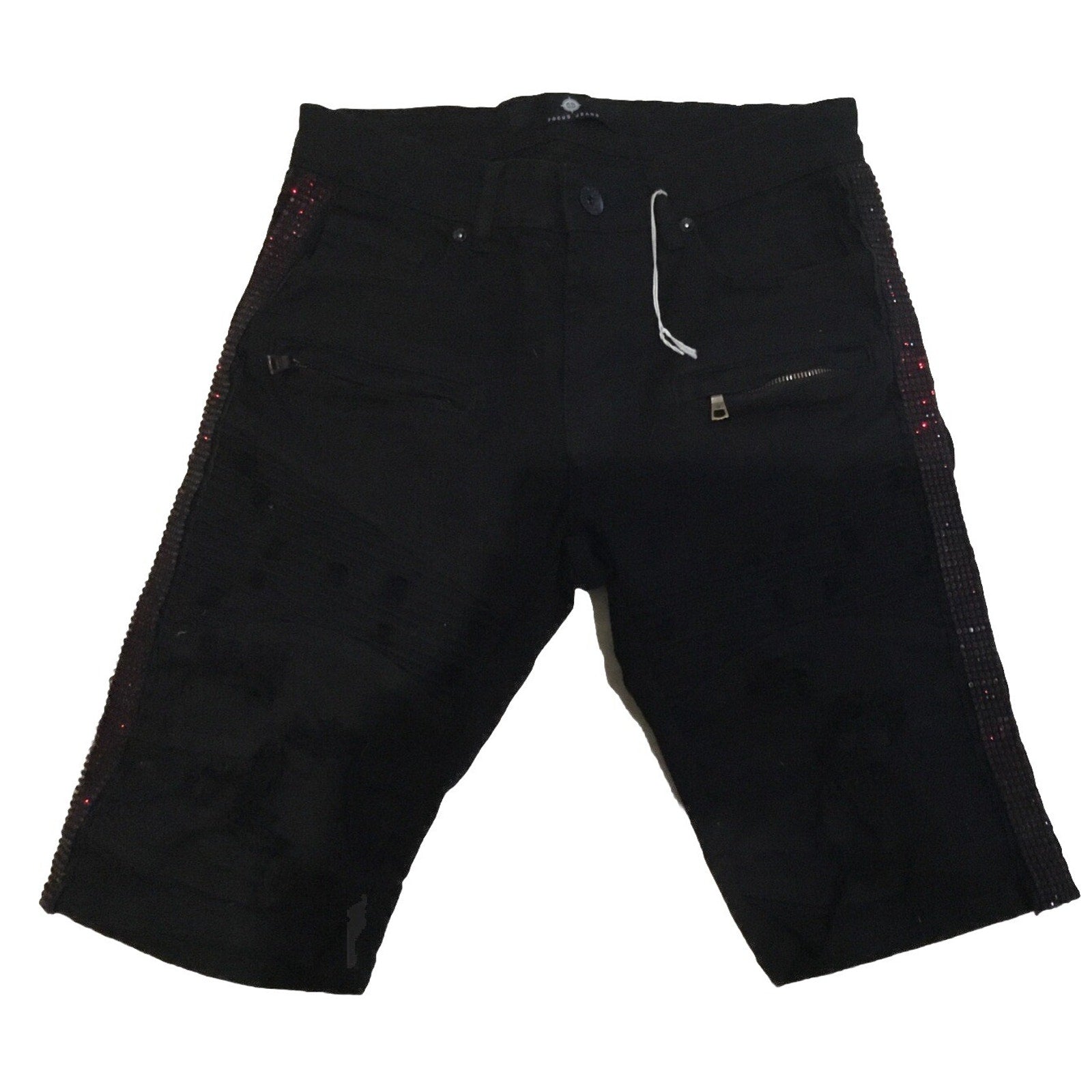 Focus Stone Solid Black Denim Shorts Sz 30