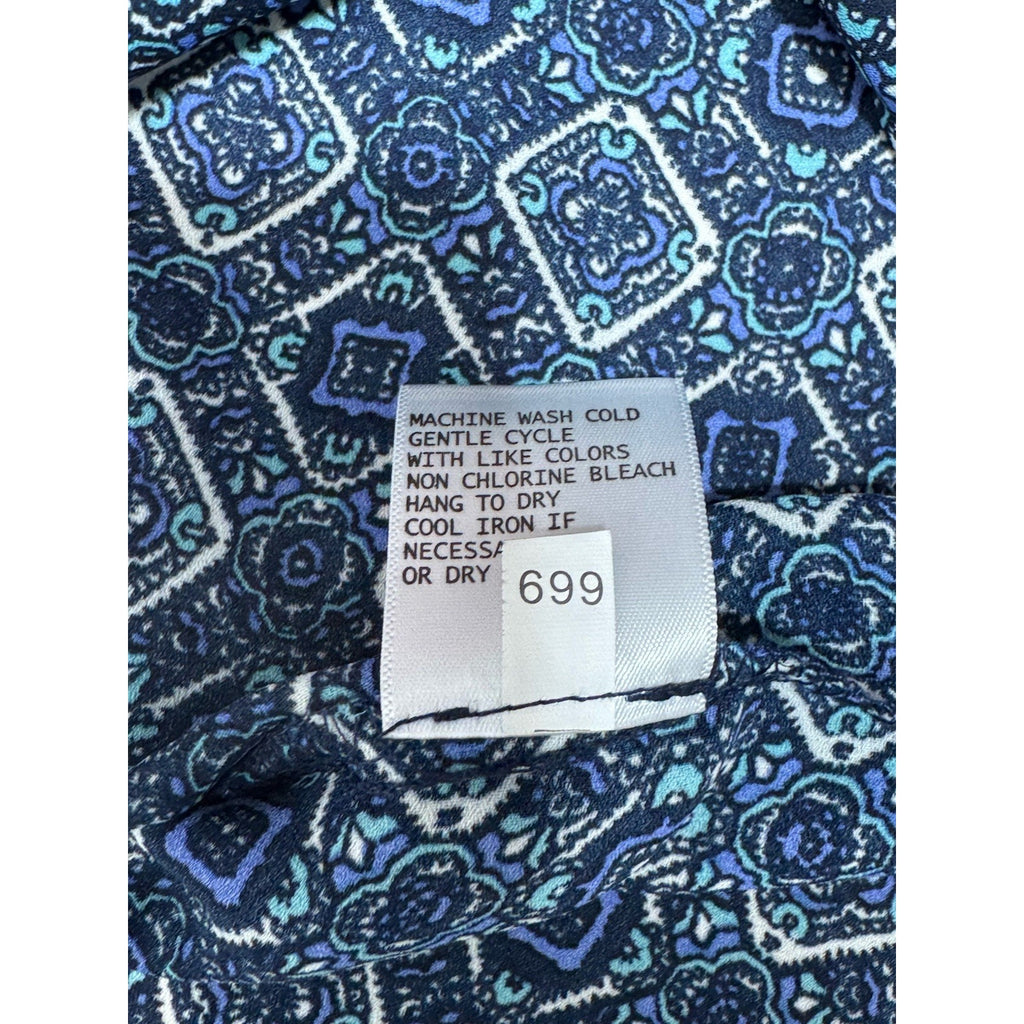 Cynthia Rowley Sleeveless Top Blouse Blue Tile Geometric Print Women’s Size M