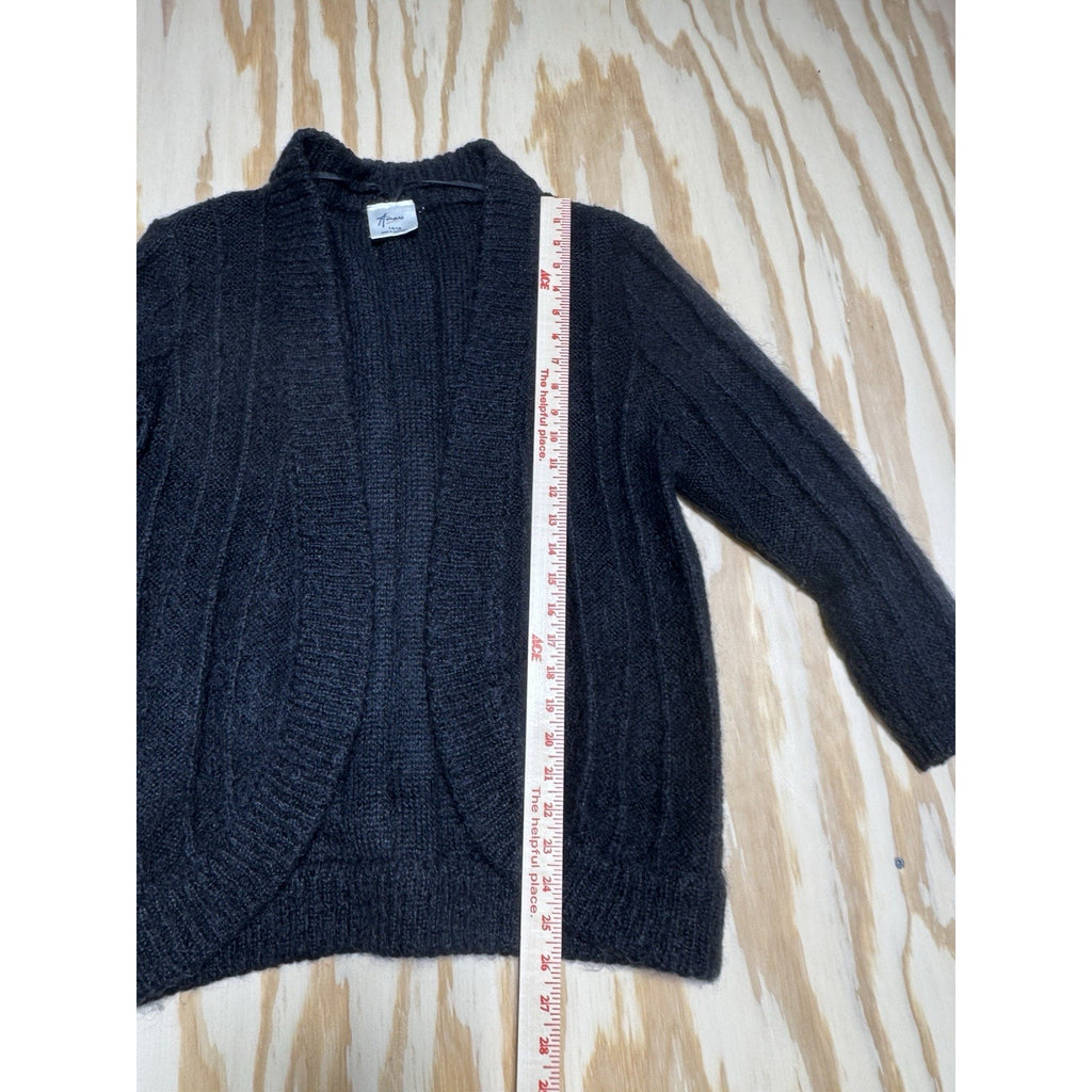 Amari Womens 14/16 Black Mohair Blend Open Front Cardigan Fuzzy Knit Sweater
