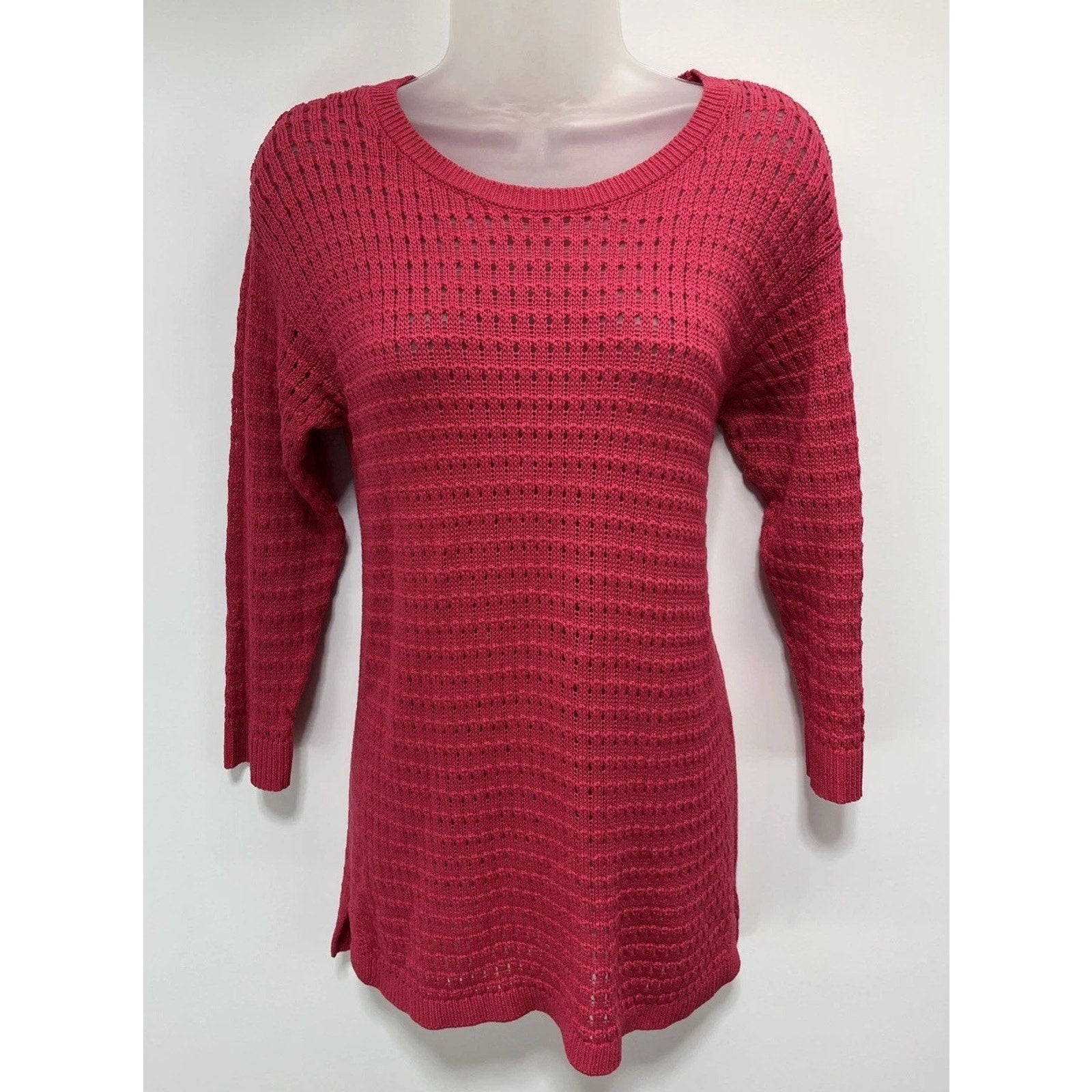 Talbots Women's Open Knit Sweater Long Sleeve Pink Petite Size PM