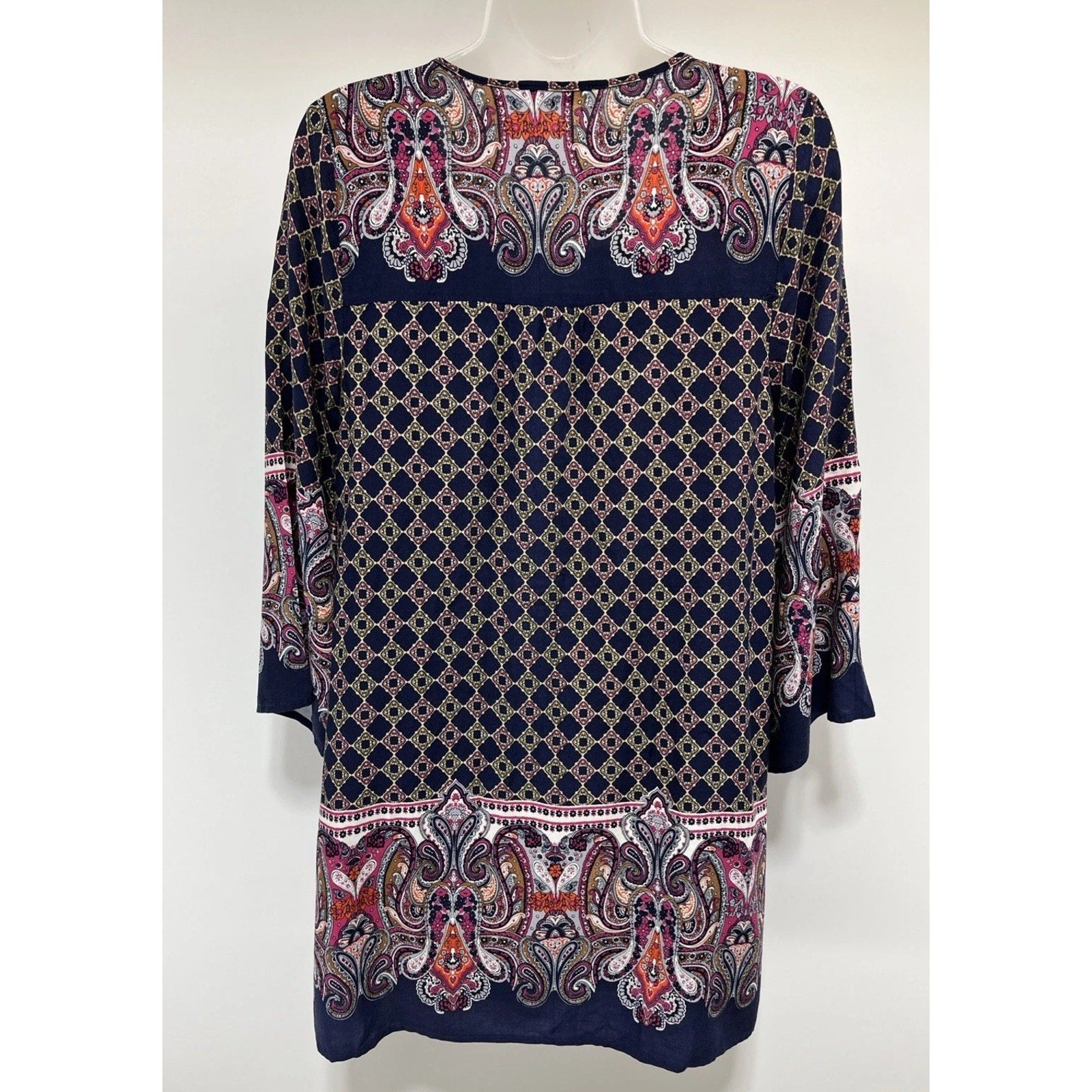 Blu Pepper Paisley Women's Dress Size S Lined navy blue keyhole sheath boho