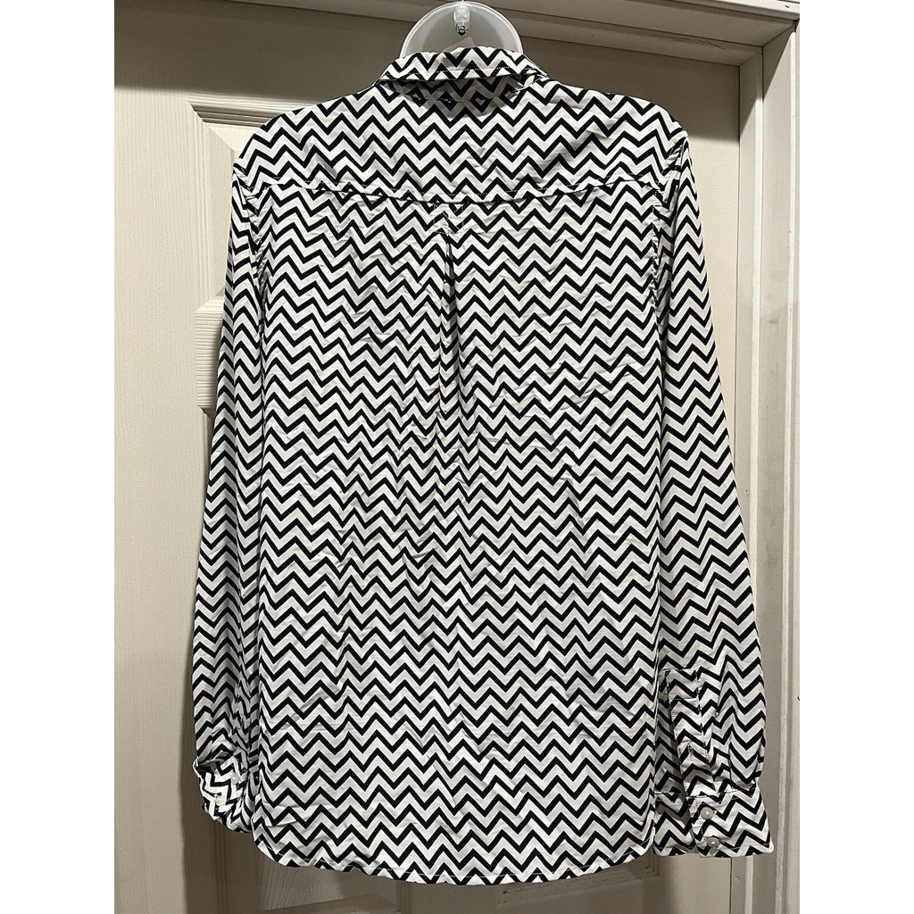 American Eagle Womens Black And White Chevron Buttondown Blouse Size L