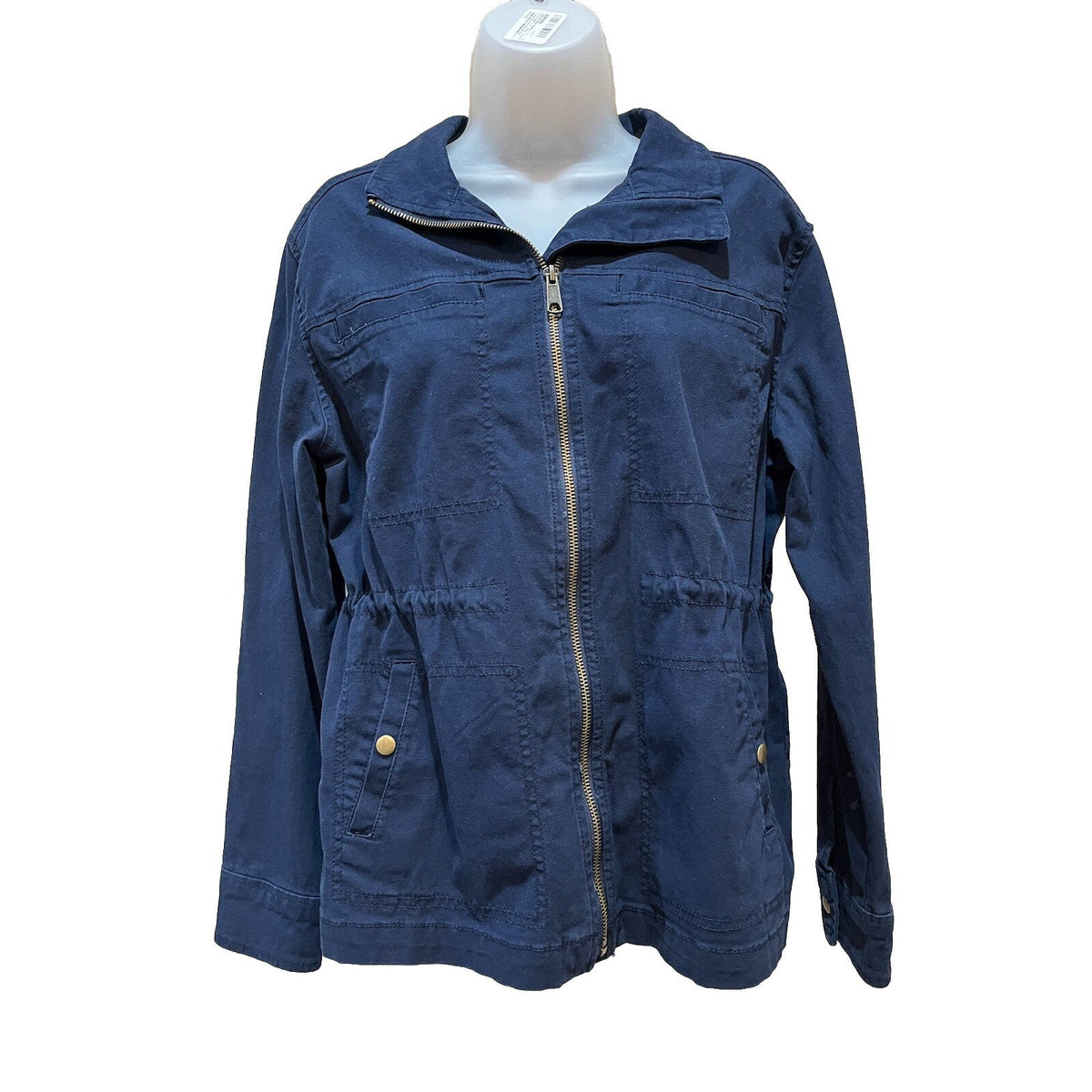 Old Navy Navy Blue Utility Military Jacket Front Zip Snap Pockets Cinch Waist S
