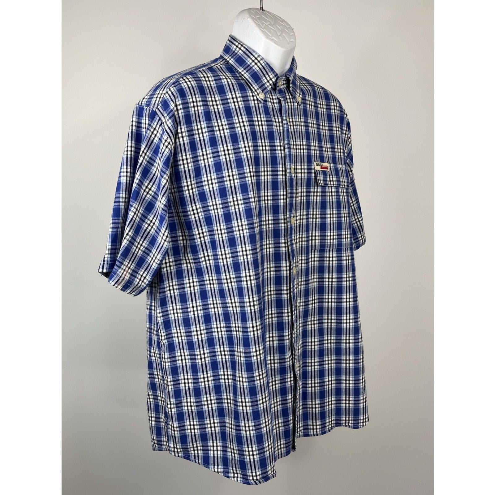 BOFF Button Down Shirts Men's Size M Casual Plaid Blue Short Sleeve Pocket EUC