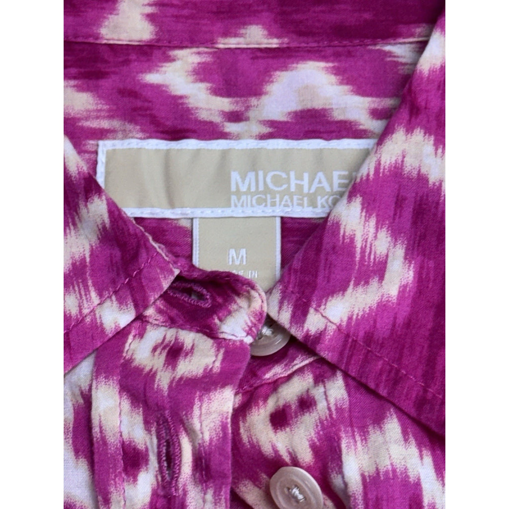 Michael Kors Women’s Top Pink Printed Long Sleeve Button Down Shirt Sz Medium