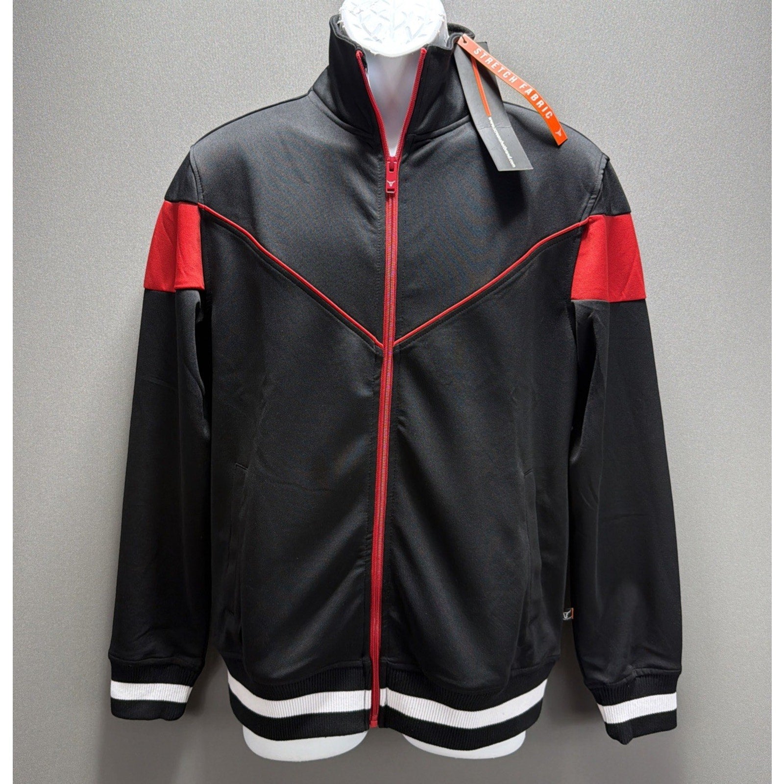 SCREENSHOT F11956 Men's Premium Track Athletic Jacket Size SMALL Black Red New