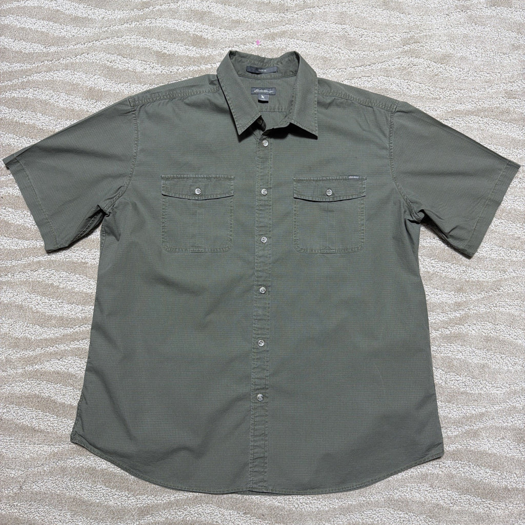 Eddie Bauer Men's 100% Cotton Outdoor Utility Short Sleeve Shirt Size XL Green
