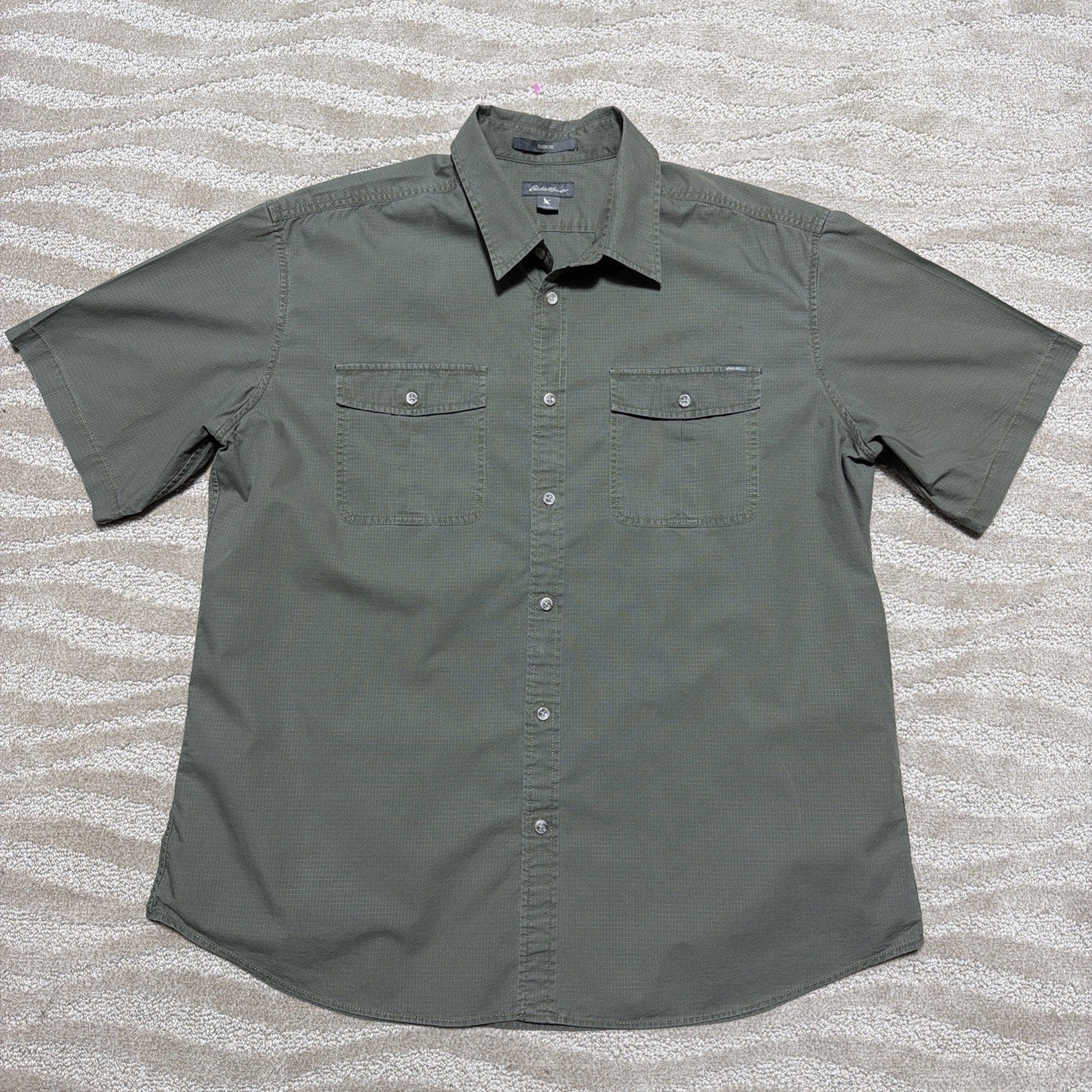 Eddie Bauer Men's 100% Cotton Outdoor Utility Short Sleeve Shirt Size XL Green