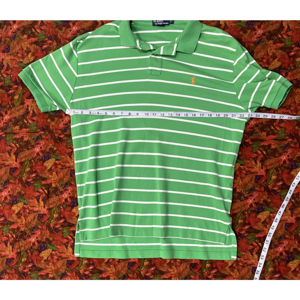 Polo Golf Ralph Lauren Shirt Men's Size L Green White Stripe Preppy Gold Pony