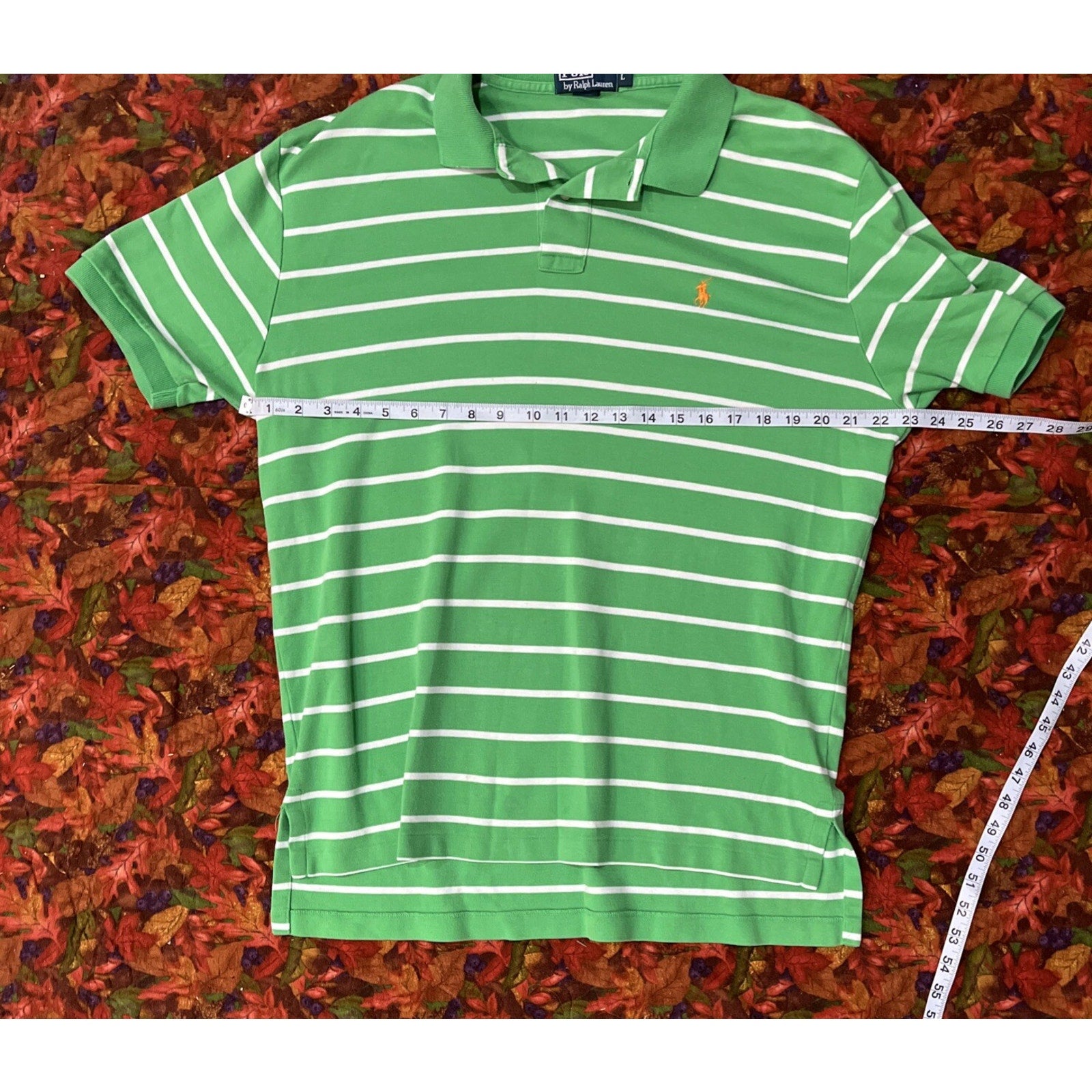 Polo Golf Ralph Lauren Shirt Men's Size L Green White Stripe Preppy Gold Pony