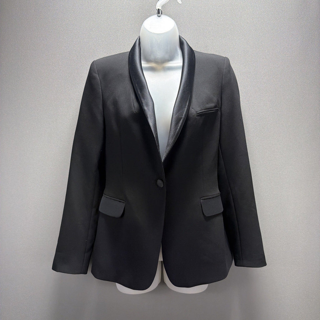 Zara Womens Small Black Tuxedo Blazer Satin Shawl Collar Jacket NWT Made In Spai