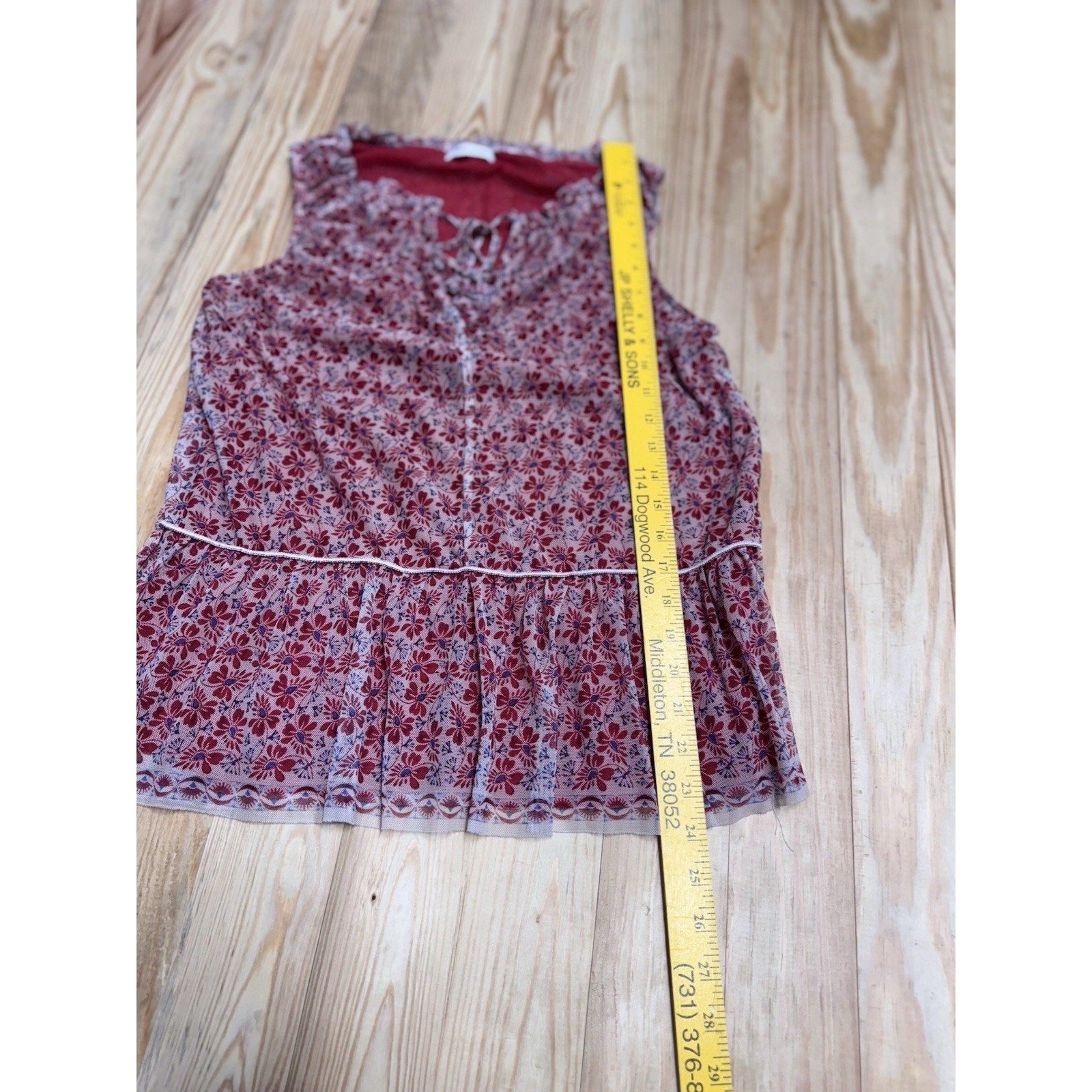 Max Studio Shirt Women’s Medium Red Cream Floral Sleeveless Blouse Casual A Line