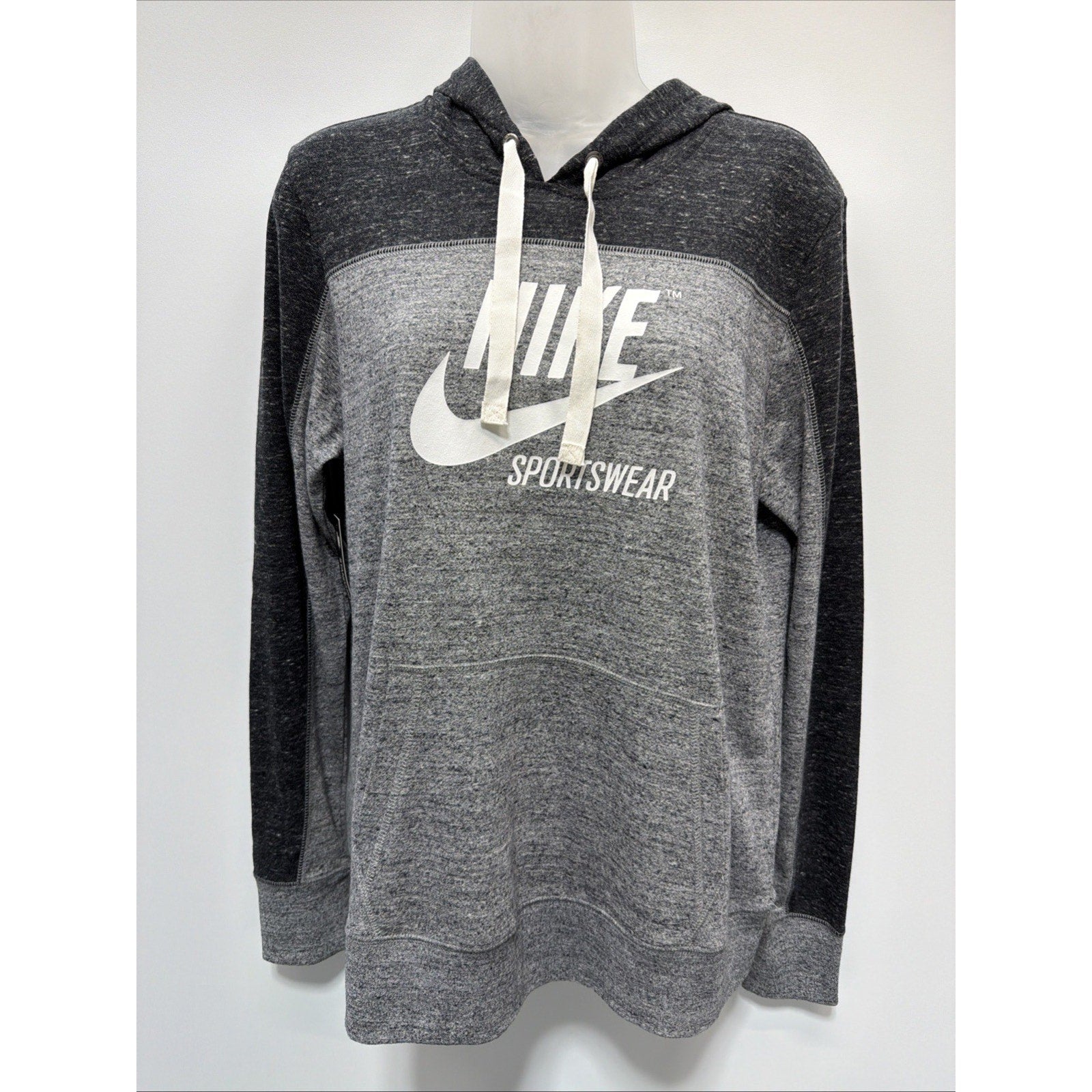 Nike Women's Sportswear Gym Pullover Hoodie Gray/Black/White Medium New