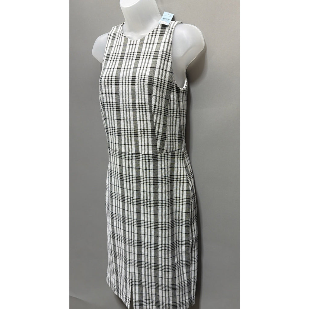Ann Taylor Loft Plaid Black And White Lined Sheath Dress Size 4 Petite Zip NWT